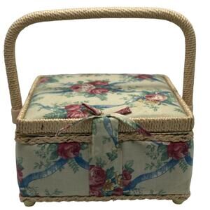 Sewing Basket, Craft Sewing Basket Storage Box Builtin Pin Cushion Rose pattern‎